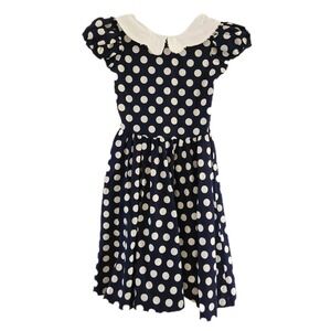 Bryan Vintage Girls Prairie Dress Cottagecore Polka Dot Peter Pan Collar Size 14